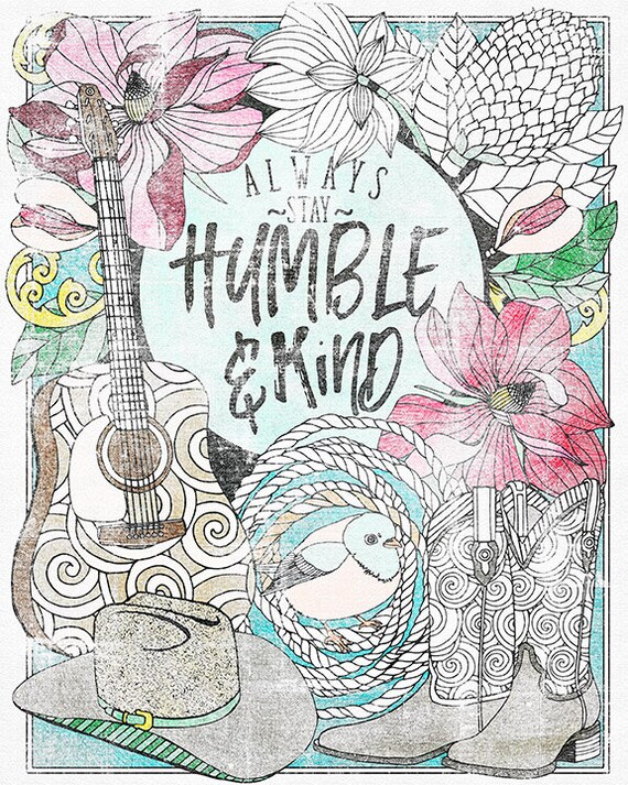 Stay Humble Kind Coloring Page Printable Positive Quote Etsy