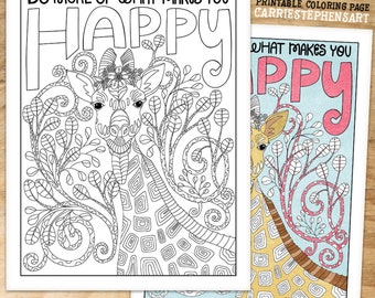 Makes You Happy Giraffe Coloring Page, Summer Coloring Book Printable Instant Download, Dream Big Wall Quote, Choose Happy Print