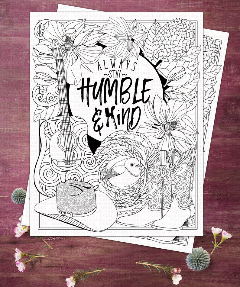 Stay Humble &amp; Kind Coloring Page Printable Positive Quote - Etsy