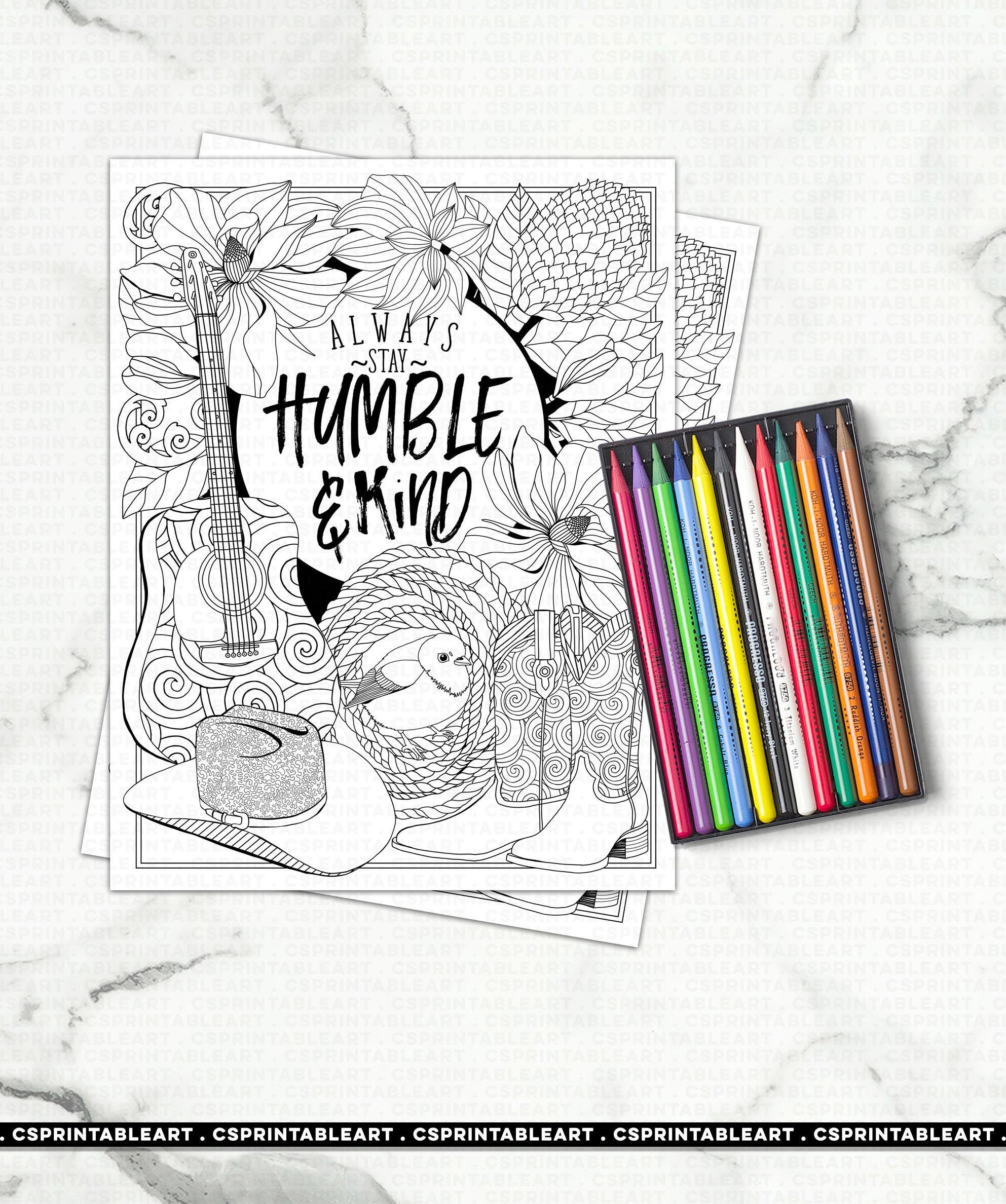 Stay Humble &amp; Kind Coloring Page Printable Positive Quote - Etsy