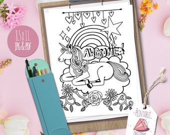 Awesome Unicorn Coloring Page, Instant Download Printable Party Favor, PDF & JPG, Mythical Fantasy, Magical Girl Birthday Unicorn Theme