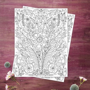 Flower Coloring Page, Adult Colouring Printable, Floral Print Design, Printable Wall Art, Hand Drawn Digital Illustration, Instant Download image 6