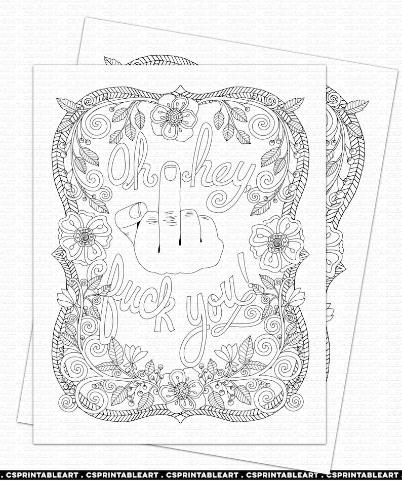 Coloring Book Page for adults Fuck You Middle Finger | Etsy