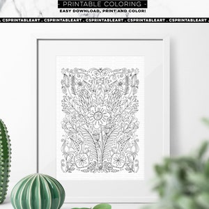 Flower Coloring Page, Adult Colouring Printable, Floral Print Design, Printable Wall Art, Hand Drawn Digital Illustration, Instant Download image 3