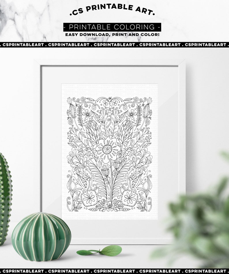 Flower Coloring Page, Adult Colouring Printable, Floral Print Design, Printable Wall Art, Hand Drawn Digital Illustration, Instant Download image 3