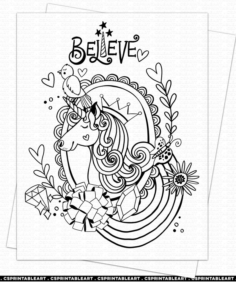 kids coloring page unicorn party printable believe