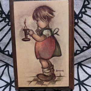 Vintage 1970s Bonnie Girl Woodblock