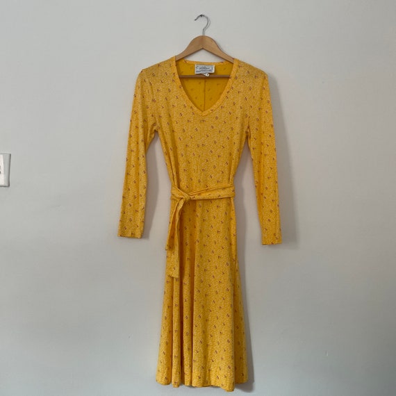 Diane von Furstenberg, Vintage 1970s Diane von Furstenberg Yellow Floral Dress SZ S
