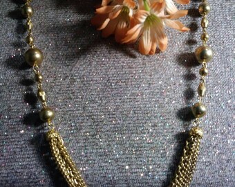 70s retro gold tone beads and chains. Feel the love of  the 70s Mixed Vintageables by Artist Heather Hutcheson. One of a kind.