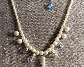 Pearl and crystal Bride necklace and earrings set one of a kind design by Artist Heather Hutcheson mixed vintageables