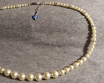 Bride jewelry pearl with pave spacers something old, new and blue Mixed design artist Heather Hutcheson one of a kind