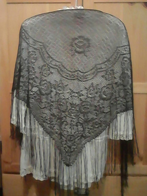 Fringe shawl fishnet 70s