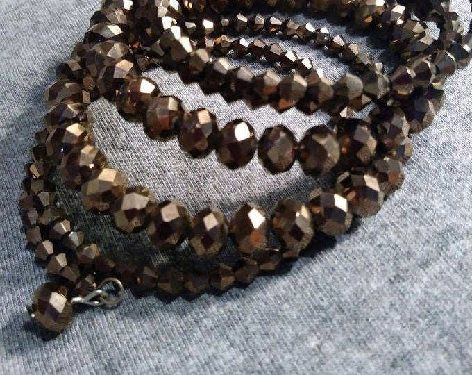 Memory Bracelet Wire Crystal Brown Copper Sparkly. 80s