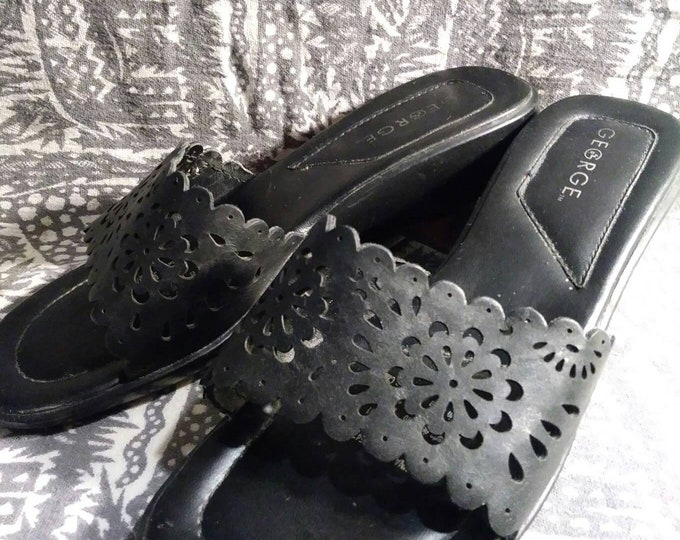 Vintage George shoes black slides Brittany design