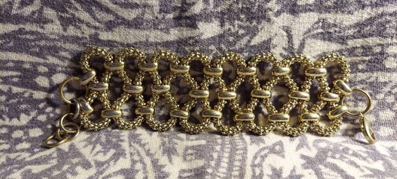 Cuff bracelet statement maker gold tone interwove… - image 3