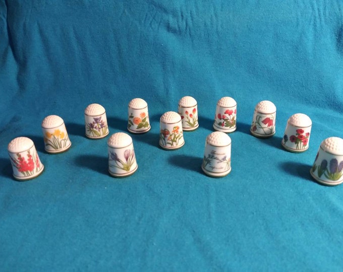 Franklin Mint flowers of Holland thimbles complete set of 12.  Artist Ronald Van Ruyckevelt 1978.