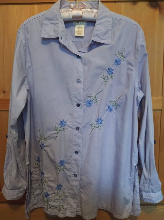 Vintage Tunic style blouse 80s embroidered flowers
