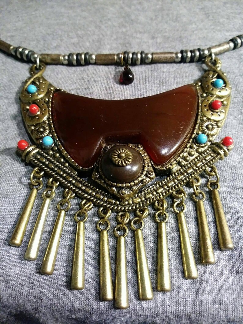 Redesigned By Artist Heather Hutcheson refurbished bits and pieces of vintage jewelry Vintage amulet necklace