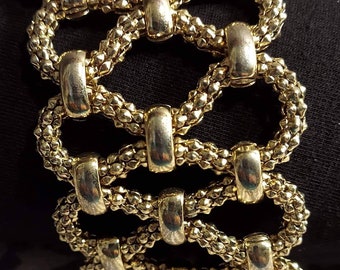 Cuff bracelet statement maker gold tone interwoven unique chain design adjustable 90s