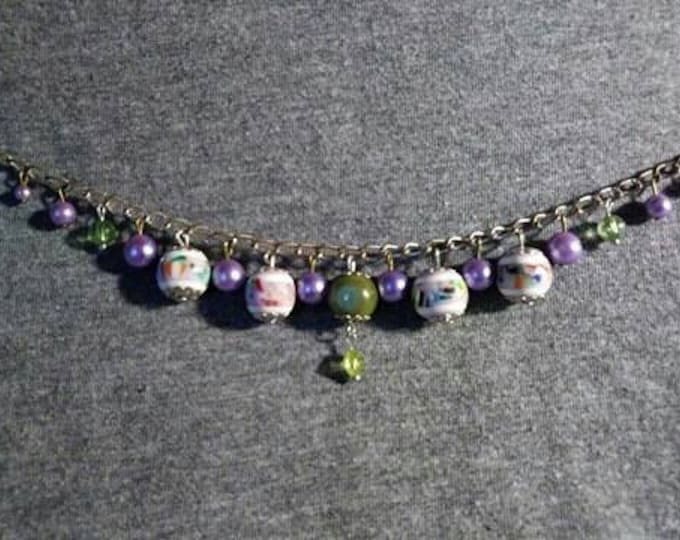 Vintage beaded necklace beads 70s and 80s on silver tone chain transformed into one of a kind design Heather Hutcheson Lilac Dream.