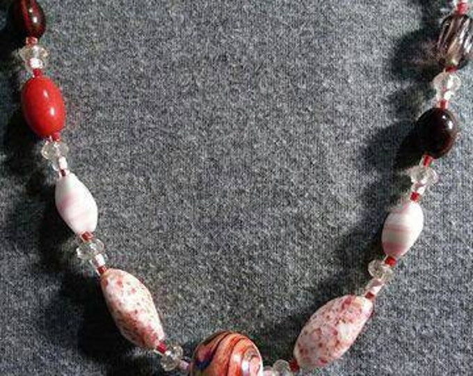 Pink mix beaded necklace and earrings set. Handmade one of a kind. By Artist Heather Hutcheson Pink Lemonade