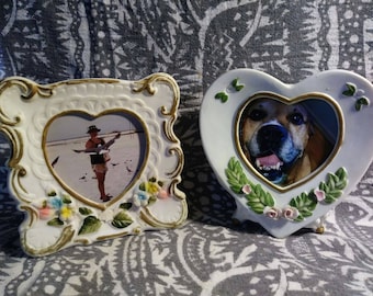 Royal Crown Vintage bisque porcelain decorative picture frames. knick knack table frames 60s.