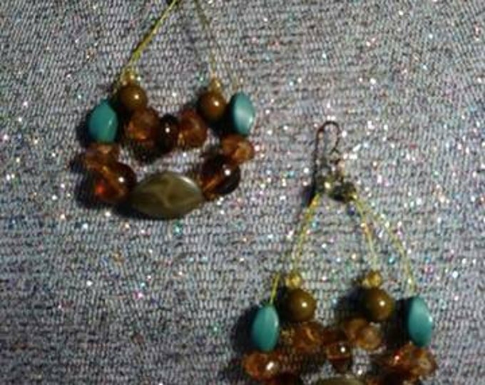 Bead earrings Amber Turquoise Jade   dangle bead earrings 1980s