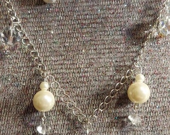 Bride jewelry pearl and crystal delicate sparkle somthing old, new and blue Mixed Vintageables design Heather Hutcheson one of a kind.