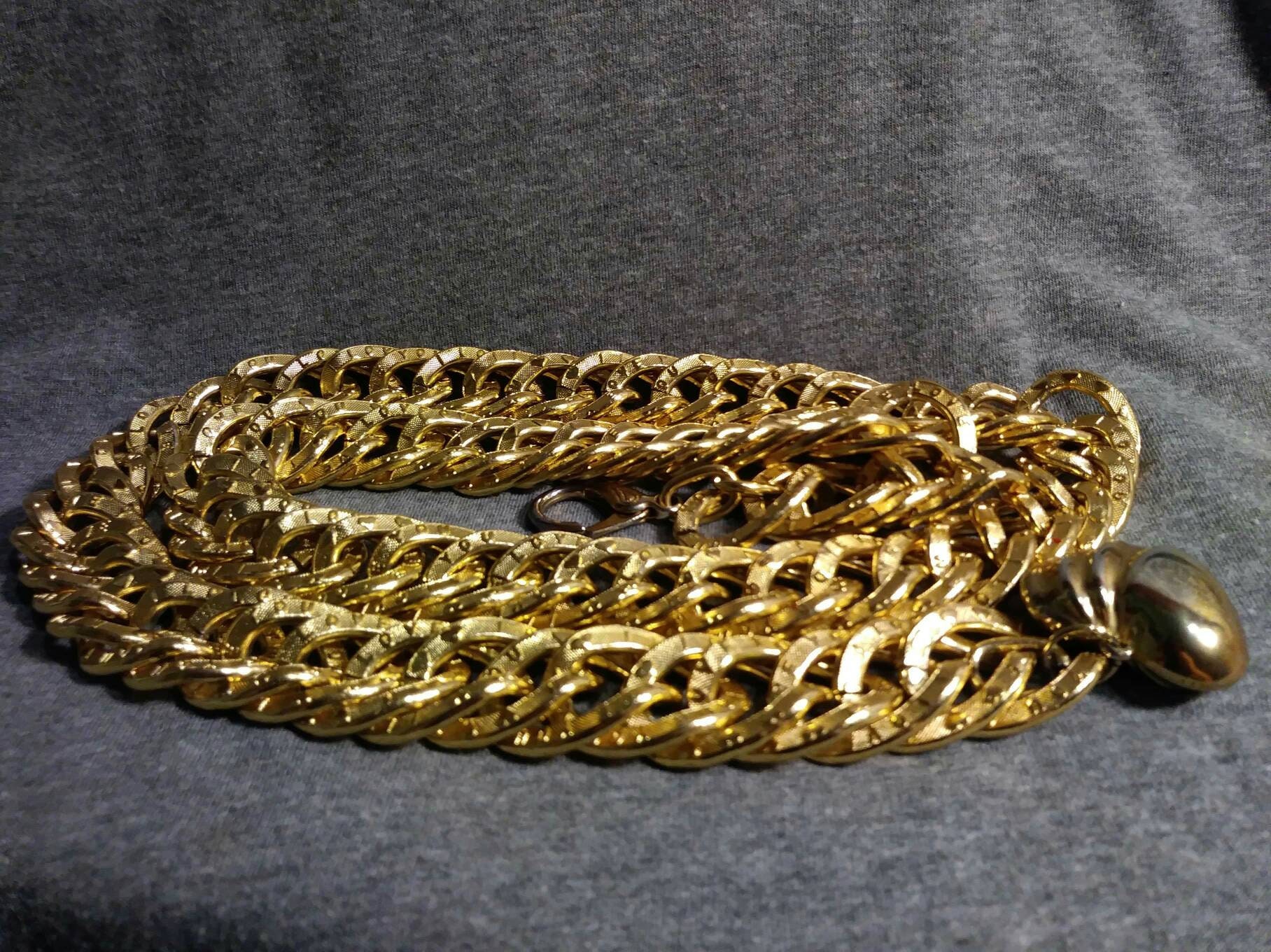 Chunky Gold Chain Belt I love you links with hearts Dangling heart