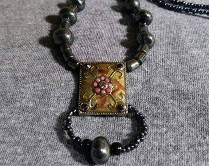 Vintage Jewelry Midnight Dreams, Hematite beads with a cloisonné pendent.  Mixed Vintageables by Heather Hutcheson