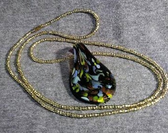 Glass pendent multi color necklace.  Vintage jewelry redesigned by Artist Heather Hutcheson Motion in Glass