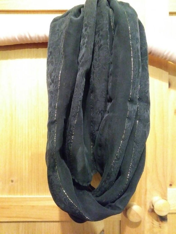 Black sheer scarf 100% silk. Vintage 1970s