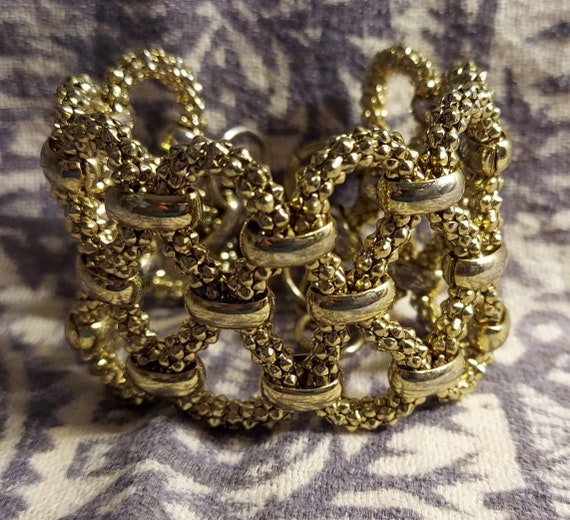 Cuff bracelet statement maker gold tone interwove… - image 2