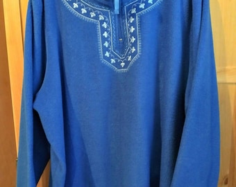 Blue sweatshirt zippered collar nice design around neck line. Vintage 90s