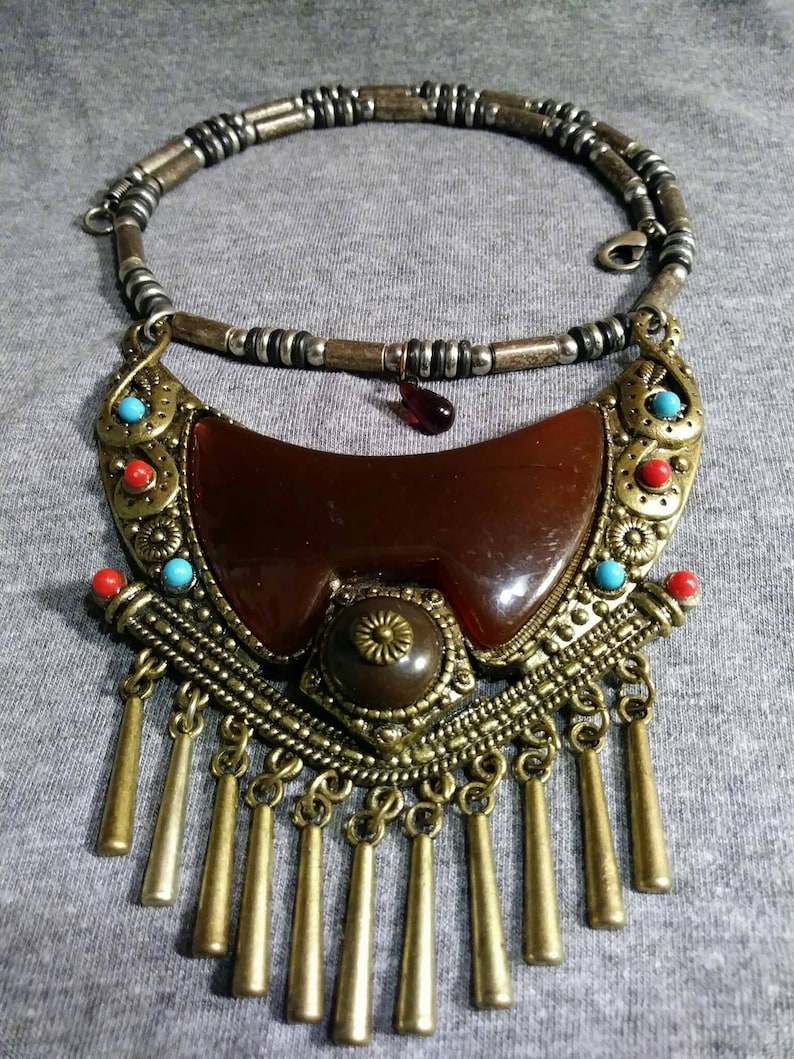 Redesigned By Artist Heather Hutcheson refurbished bits and pieces of vintage jewelry Vintage amulet necklace