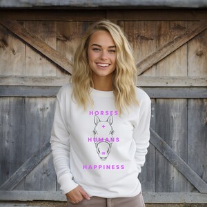 Happy Horse Crewneck Sweatshirt, Horse Shirt, Crewneck Sweatshirt, Equestrian Shirt, Gift for Horse Lover, Horse Girl Gift