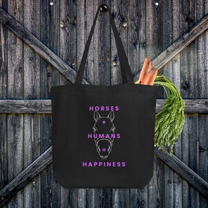 Pferd Tragetasche, Happy Horse Tragetasche, Reitertasche, Einkaufstasche, Scheunentasche, schwarze Tragetasche, cremefarbene Tragetasche