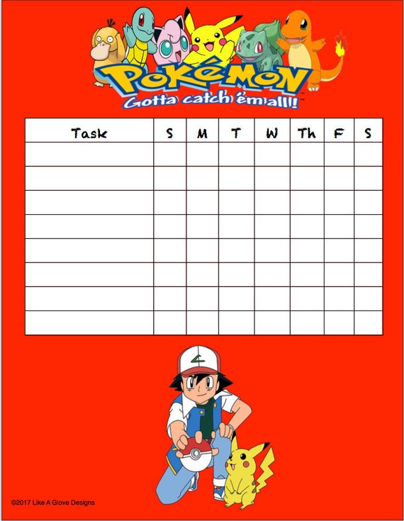 Pokemon Chore Chart