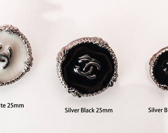 Silver Black Buttons Custom Shirt BeadMetal Luxury OverCoat Sewing DIY 0.79"~1" (20mm-25mm)- c4