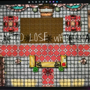 Mapa de RPG do lobby do hotel de terror gótico 8x11 pol. com linhas de grade quadradas de 1 pol. Download apenas