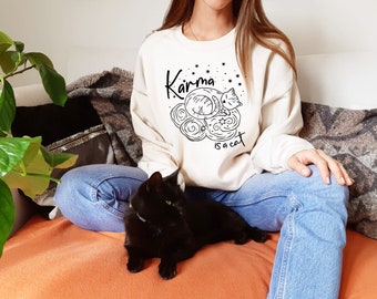 Karma is Cat Sweatshirt, Purring in My Lap, Cat Mom Gift, Cat Lover Gift, Cat Owner Crewneck, Karma Shirt, Swiftie Shirt, Stocking Stuffer