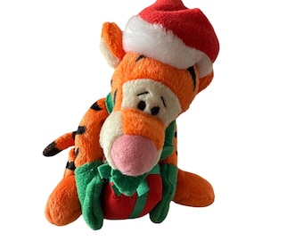 Vintage 1990s Y2K Disney Parks Tigger Christmas Plush Santa Hat Gift WDW 12
