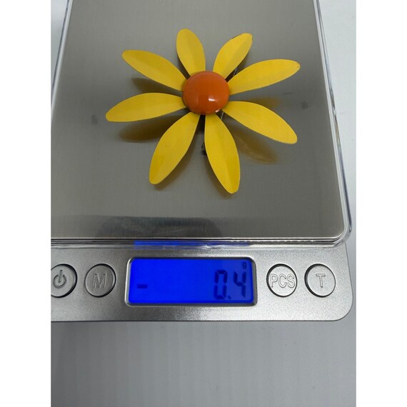 Vintage 1960s Daisy Flower Brooch Yellow Enamel Orange Center Retro Mod Floral Pin Gift for Her Spring Jewelry Flower Power Accessory View 4