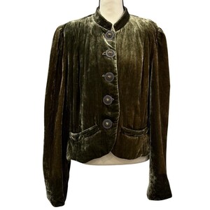 ViINTAGE Double D Ranch Olive Silk Velvet Western Jacket Concho Buttons Cowgirl Santa Fe Ranchwear Made USA Large