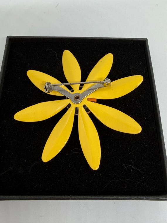 Vintage 1960s Daisy Flower Brooch Yellow Enamel Orange Center Retro Mod Floral Pin Gift for Her Spring Jewelry Flower Power Accessory View 5