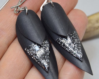 Inner tube feather earrings Black dangle earrings Eco friendly bicycle earrings Recycled jewelry Reused Gift for cyclist Valentine's Day