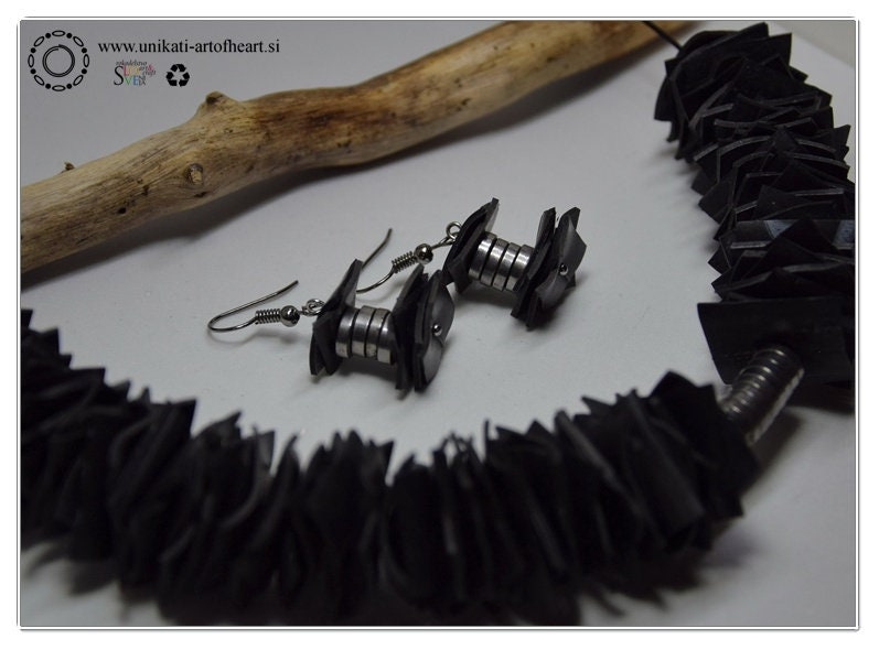 Black Inner Tube Jewelry Set Recycled Bicycle Jewelry Etsy