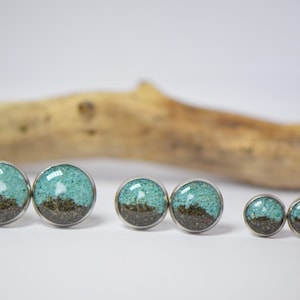 Stud Earrings made of Beach Sand and Jewelry Resin Miniature Earrings 6 mm 8 mm 10 mm Sand Earrings Sand Jewelry Beach Earrings Sand Dollar