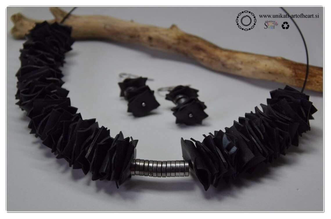 Black Inner Tube Jewelry Set Recycled Bicycle Jewelry Etsy