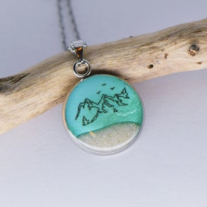 Necklace made of Slovenian Soča river sand with mountains in the background, Sand necklace, Mountain necklace, Sand jewelry, Memory Gift